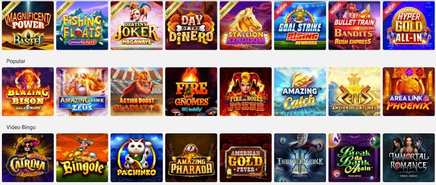 Catálogo de juegos en Spin Casino Ecuador